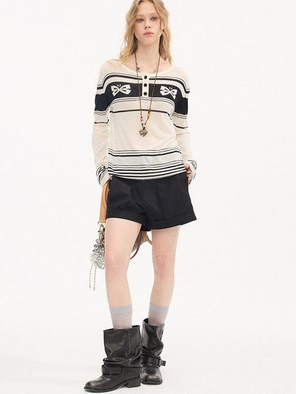 DIDDI MODA Striped Butterfly Open Cardigan Women&