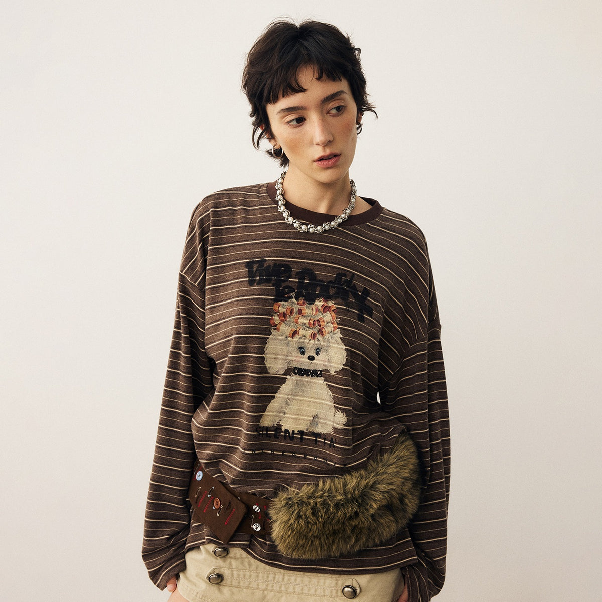 DIDDI_MODA_Striped_Dog_Print_Colorblock_Crewneck_Drop_Shoulder_Women&