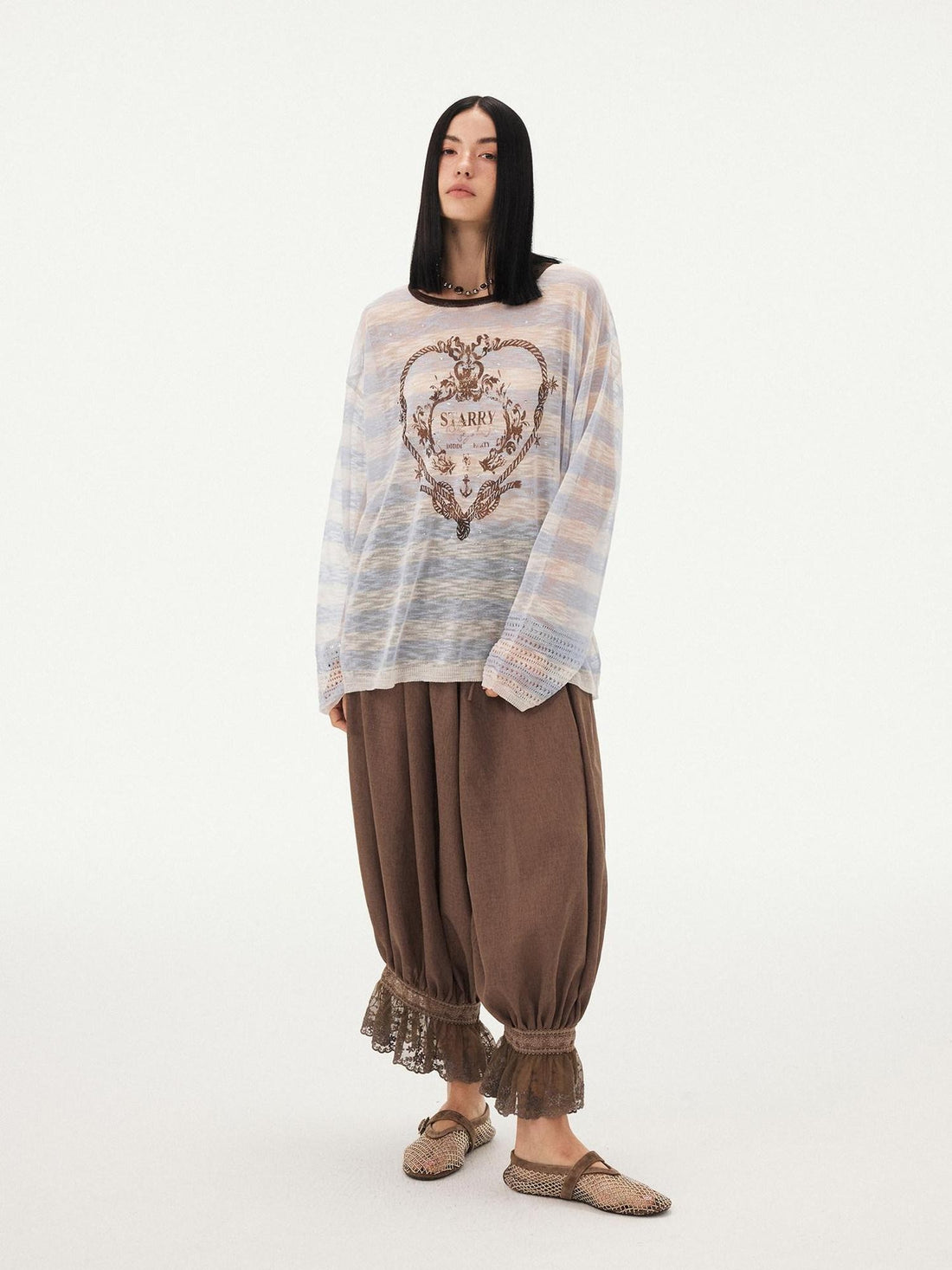 DIDDI MODA Striped Heart Knot Loose Women&