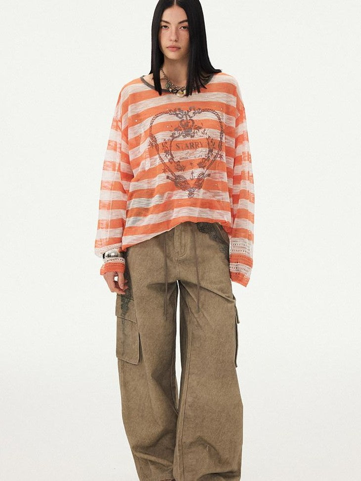 DIDDI MODA Striped Heart Knot Loose Women&