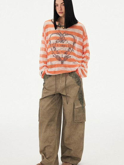 DIDDI MODA Striped Heart Knot Loose Women&