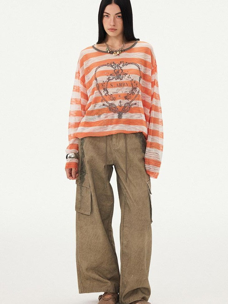 DIDDI MODA Striped Heart Knot Loose Women&