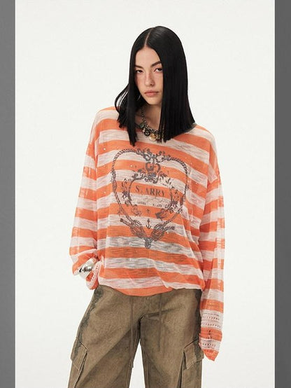 DIDDI MODA Striped Heart Knot Loose Women&