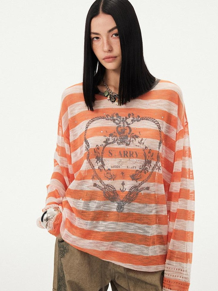 DIDDI MODA Striped Heart Knot Loose Women&