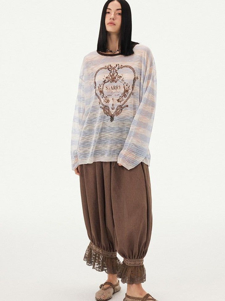 DIDDI MODA Striped Heart Knot Loose Women&