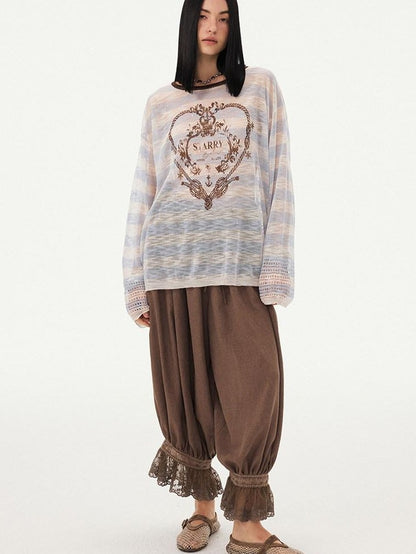 DIDDI MODA Striped Heart Knot Loose Women&