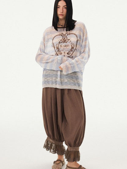 DIDDI MODA Striped Heart Knot Loose Women&