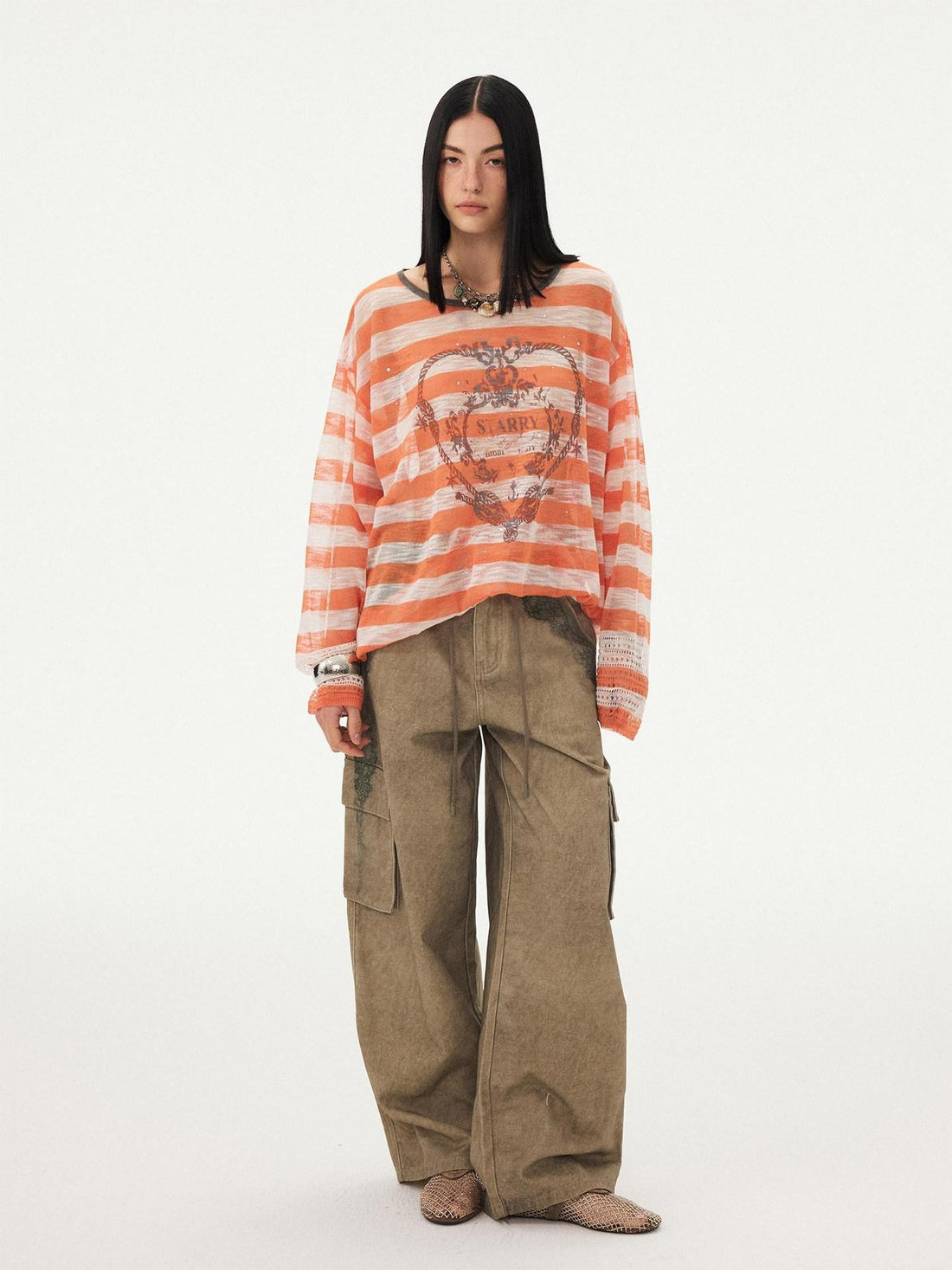 DIDDI MODA Striped Heart Knot Loose Women&