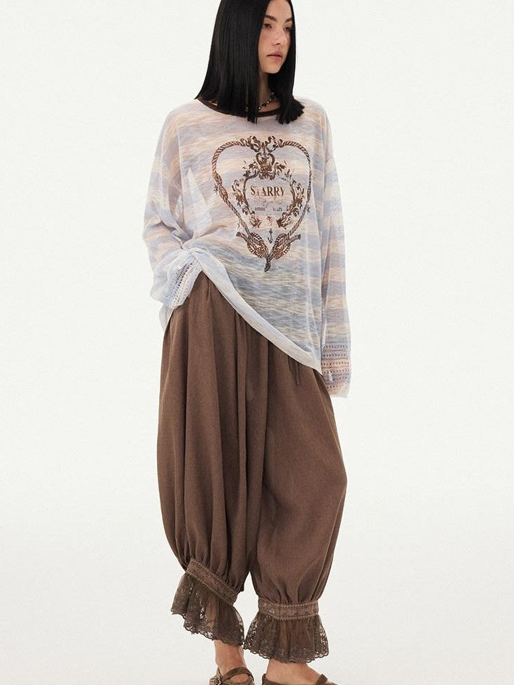 DIDDI MODA Striped Heart Knot Loose Women&