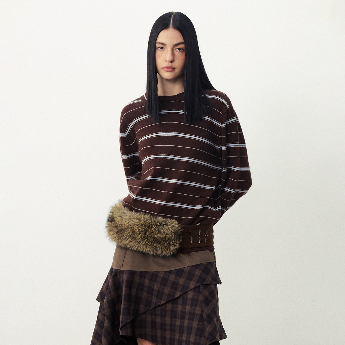 DIDDI_MODA_Striped_Knit_Loose_Drop_Shoulder_Pullover_Women&
