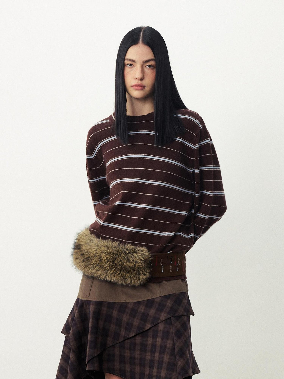DIDDI MODA Striped Knit Loose Drop Shoulder Pullover Women&
