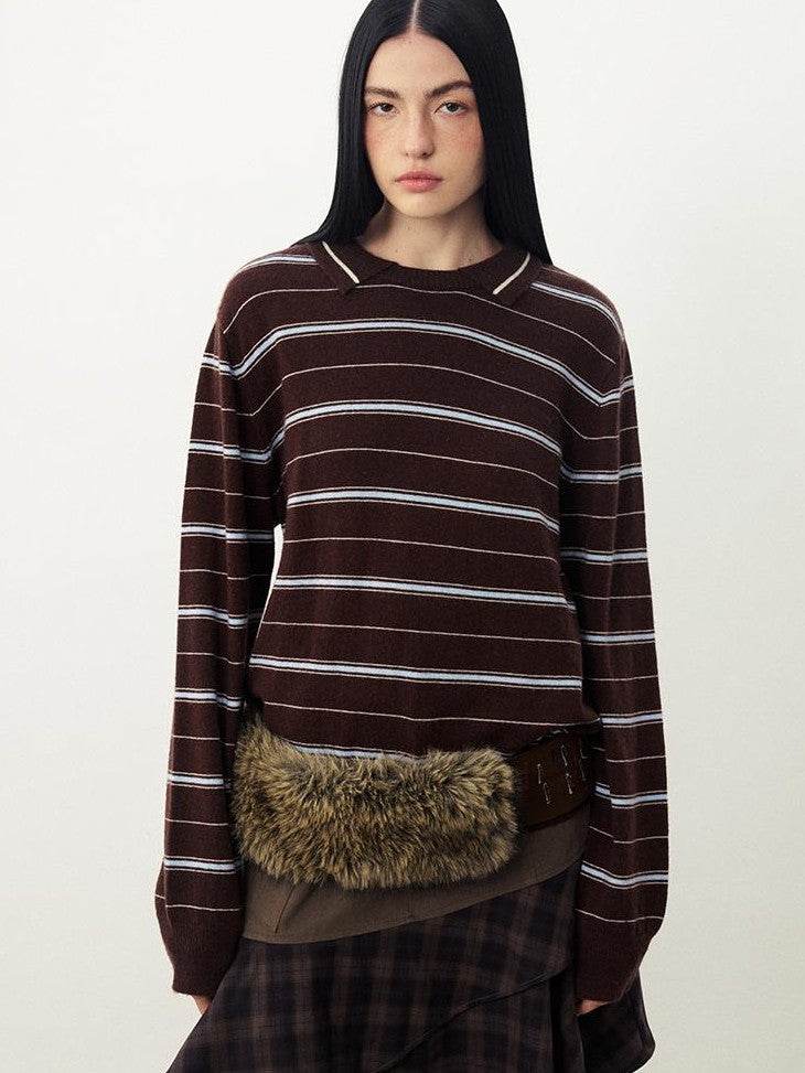 DIDDI MODA Striped Knit Loose Drop Shoulder Pullover Women&
