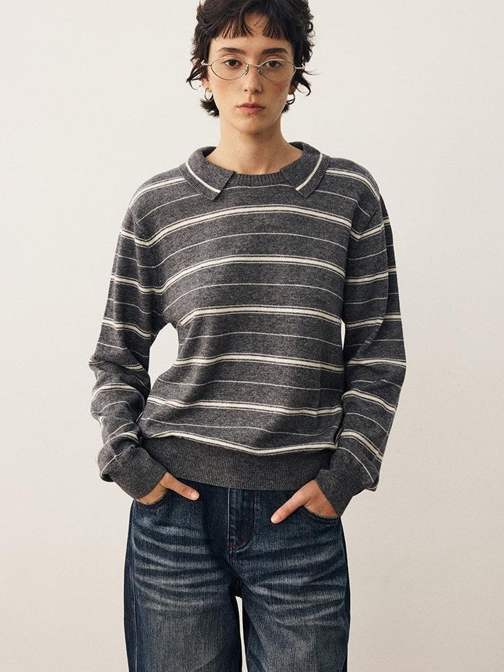 DIDDI MODA Striped Knit Loose Drop Shoulder Pullover Women&