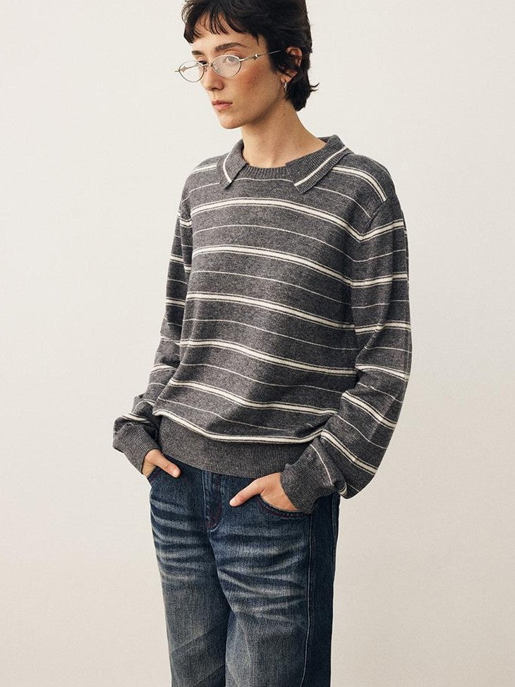 DIDDI MODA Striped Knit Loose Drop Shoulder Pullover Women&