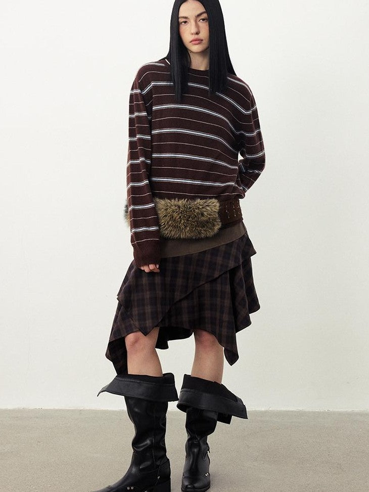 DIDDI MODA Striped Knit Loose Drop Shoulder Pullover Women&