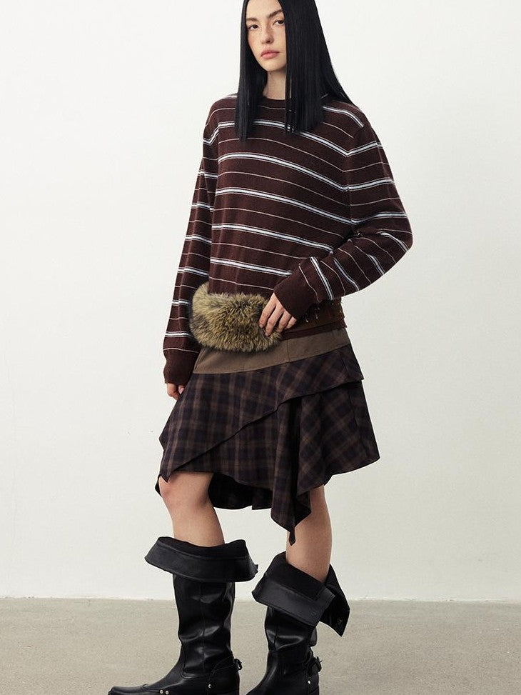 DIDDI MODA Striped Knit Loose Drop Shoulder Pullover Women&