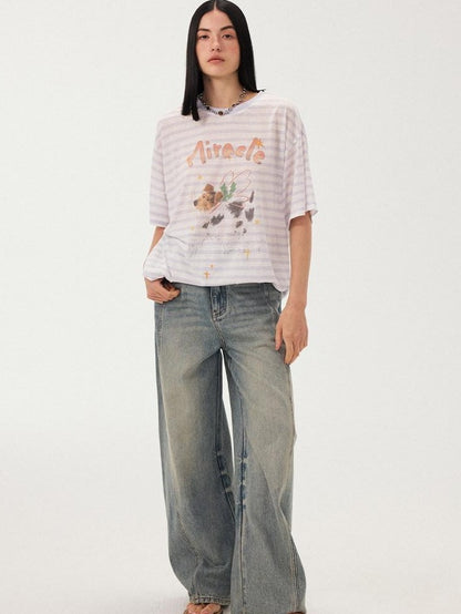 DIDDI MODA Striped Rhinestone Cargo Short Sleeve Women&