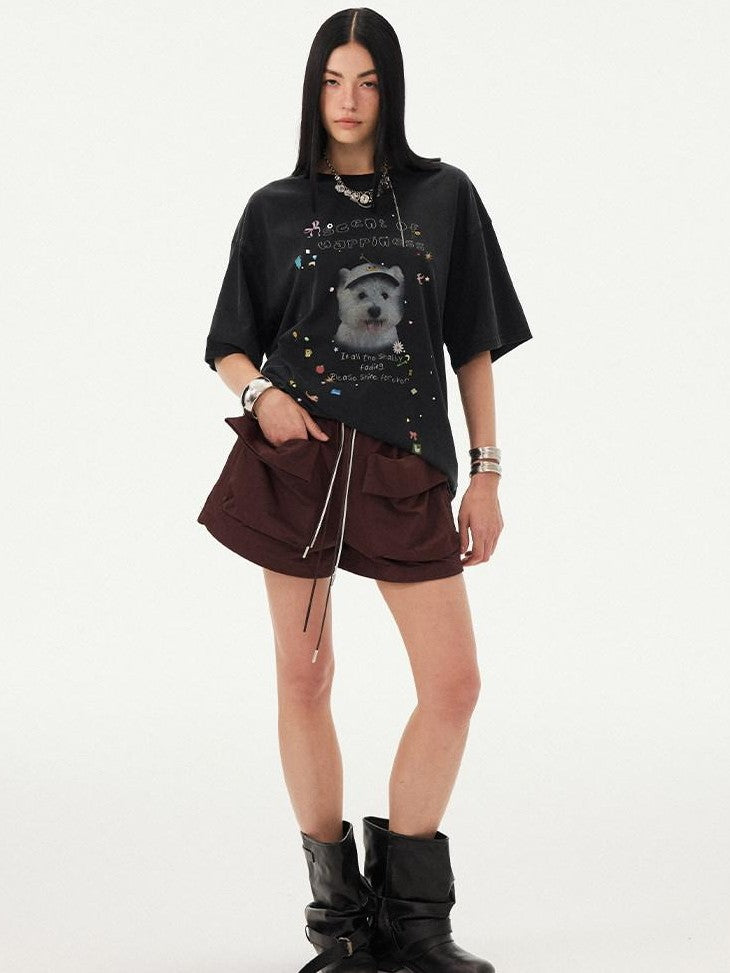 DIDDI MODA Striped Rhinestone Cargo Short Sleeve Women&