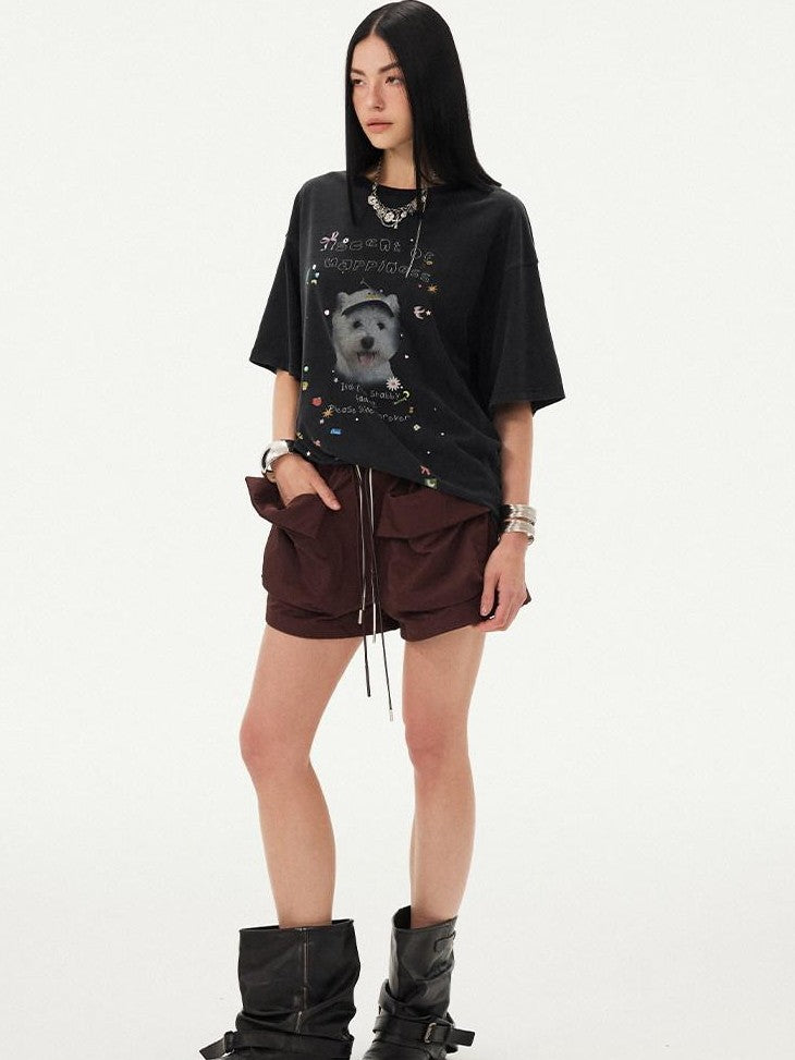 DIDDI MODA Striped Rhinestone Cargo Short Sleeve Women&
