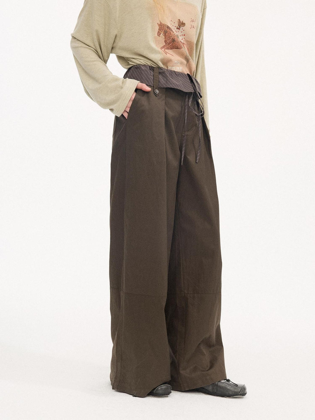 DIDDI MODA Striped Spliced Waistband Natural Waist Women&