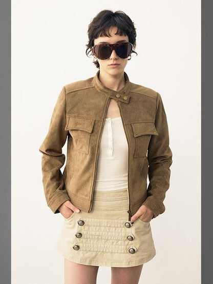 DIDDI MODA Structured Suede Stand Collar Zip Women&