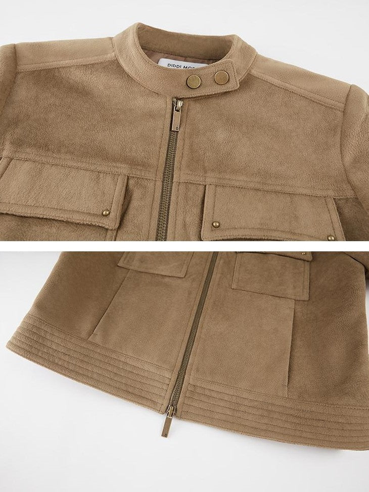 DIDDI MODA Structured Suede Stand Collar Zip Women&