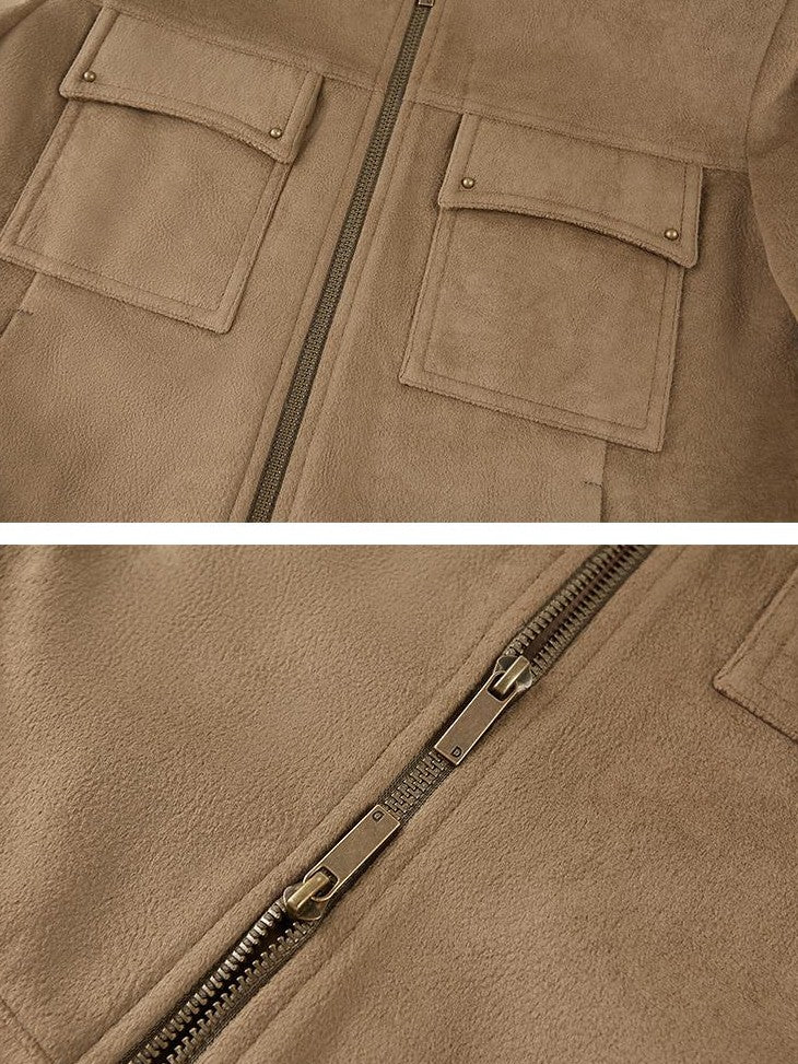 DIDDI MODA Structured Suede Stand Collar Zip Women&