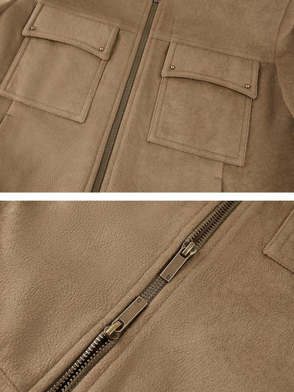 DIDDI MODA Structured Suede Stand Collar Zip Women&