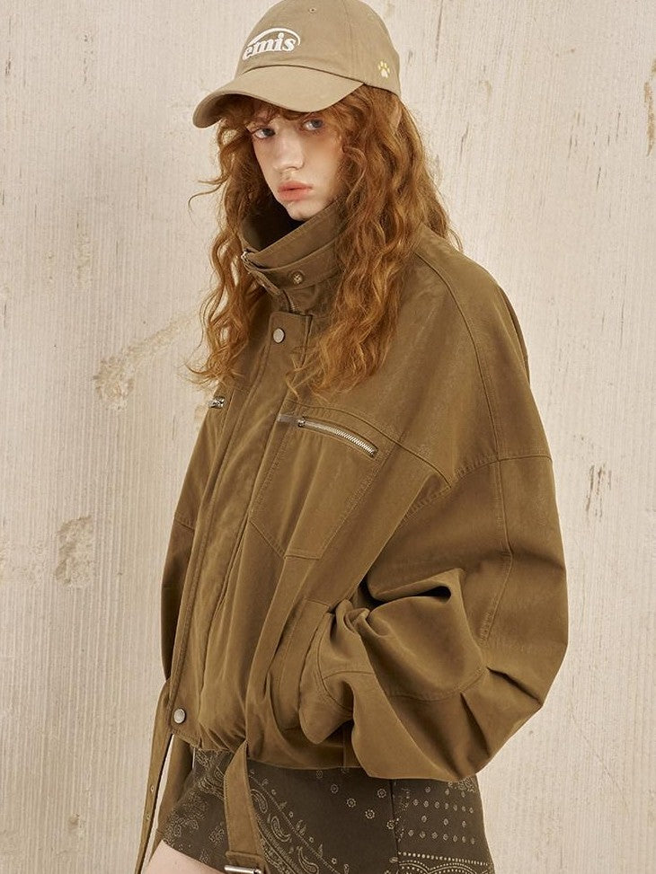 DIDDI MODA Suede Texture Petal Hem Loose Biker Women&