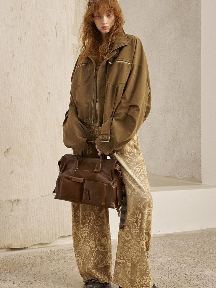 DIDDI MODA Suede Texture Petal Hem Loose Biker Women&