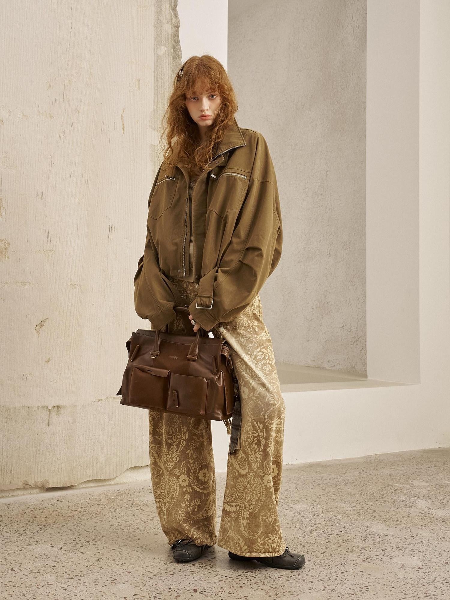 DIDDI MODA Suede Texture Petal Hem Loose Biker Women&