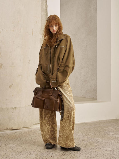 DIDDI MODA Suede Texture Petal Hem Loose Biker Women&