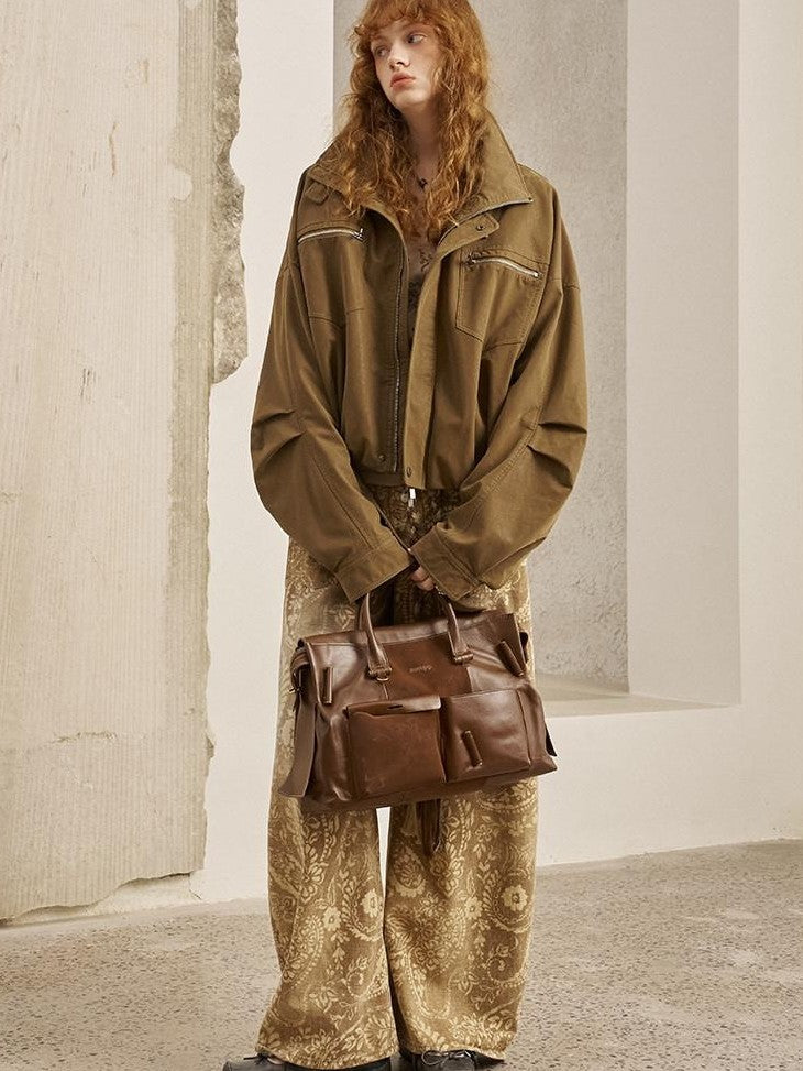 DIDDI MODA Suede Texture Petal Hem Loose Biker Women&