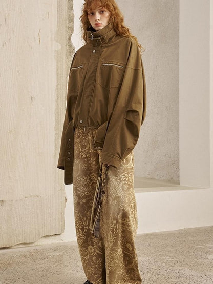 DIDDI MODA Suede Texture Petal Hem Loose Biker Women&