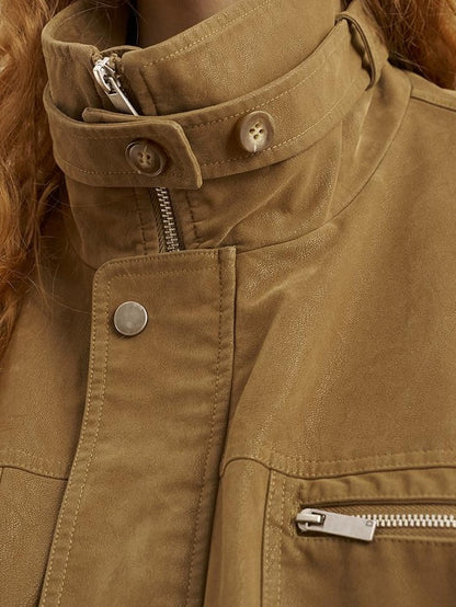 DIDDI MODA Suede Texture Petal Hem Loose Biker Women&