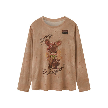 DIDDI_MODA_Sunset_Yellow_Polka_Dot_Cartoon_Rabbit_Print_Loose_Women&