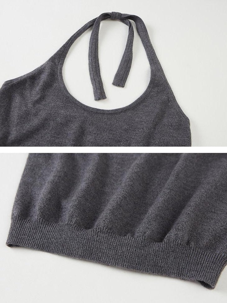 DIDDI MODA Sweet Girlish V-neck Halter Pullover Two Piece Women&