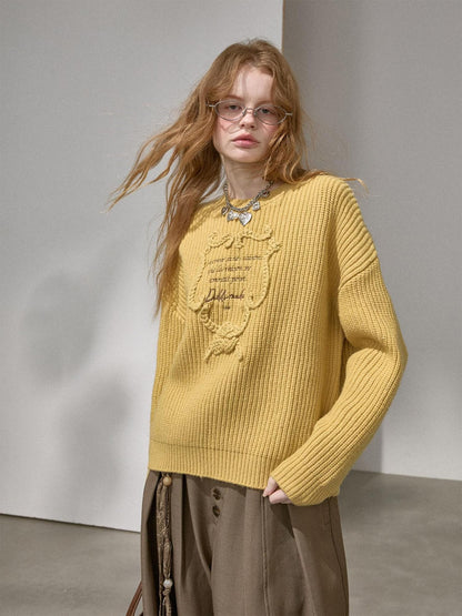DIDDI MODA Tapestry Letter Embroidery Chunky Knit Women&