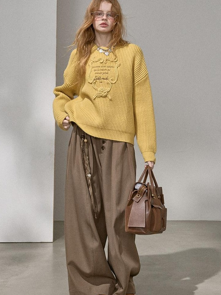 DIDDI MODA Tapestry Letter Embroidery Chunky Knit Women&