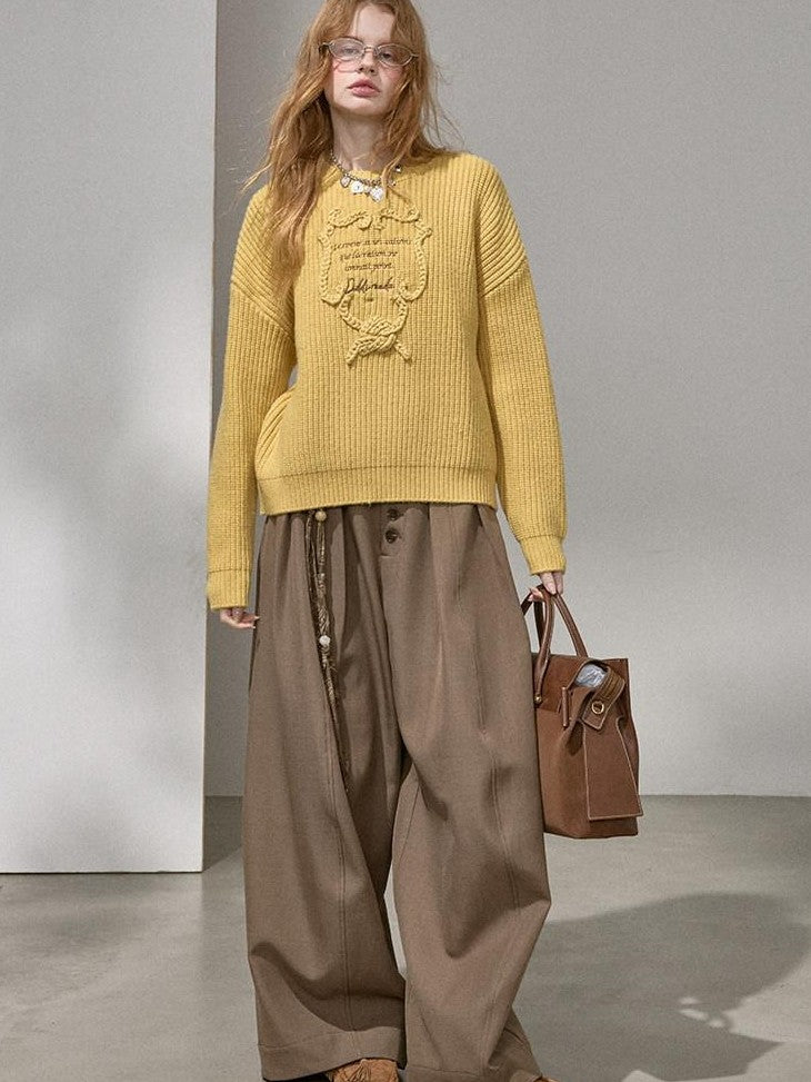 DIDDI MODA Tapestry Letter Embroidery Chunky Knit Women&