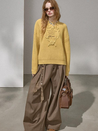 DIDDI MODA Tapestry Letter Embroidery Chunky Knit Women&
