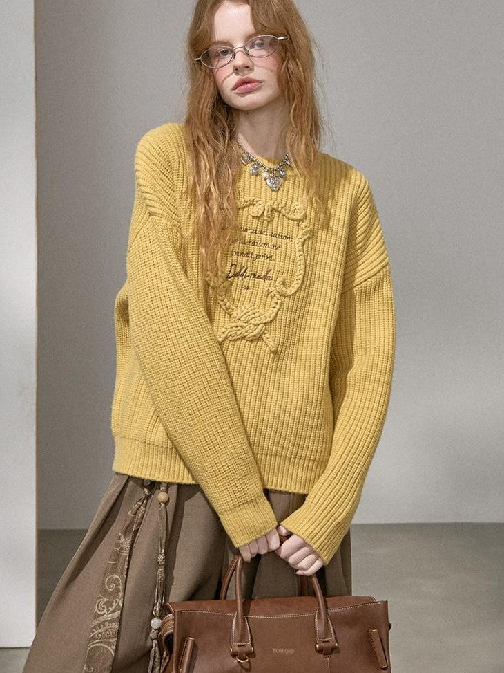 DIDDI MODA Tapestry Letter Embroidery Chunky Knit Women&
