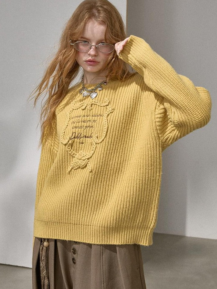 DIDDI MODA Tapestry Letter Embroidery Chunky Knit Women&