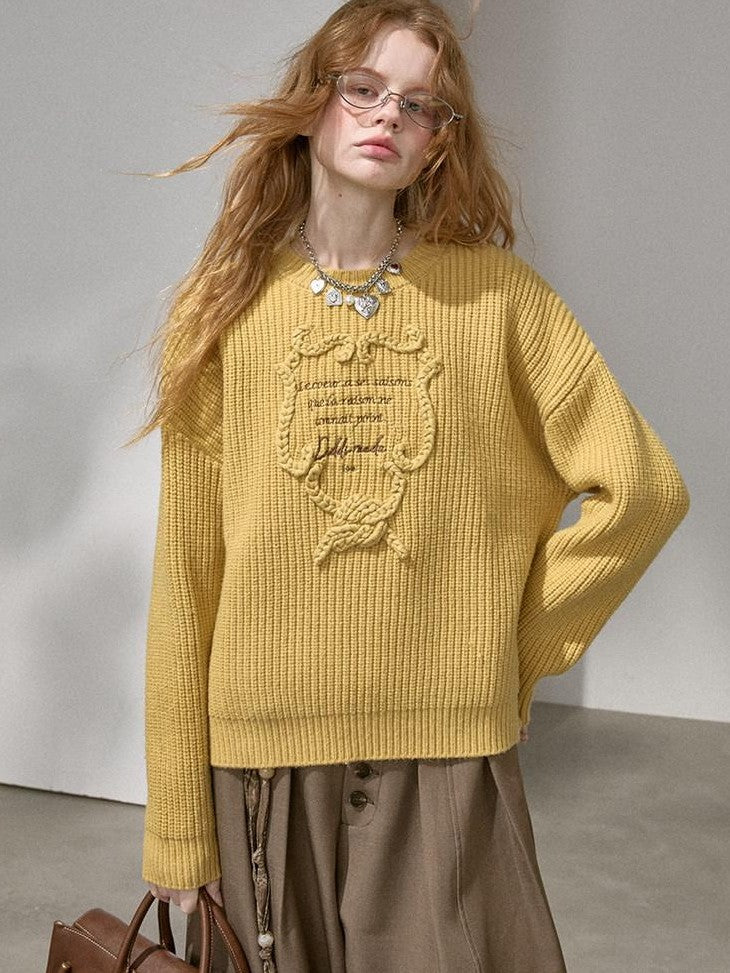 DIDDI MODA Tapestry Letter Embroidery Chunky Knit Women&