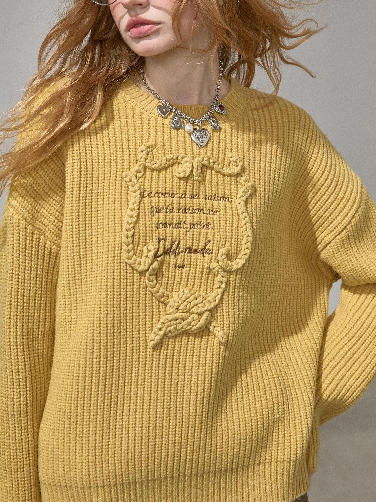 DIDDI MODA Tapestry Letter Embroidery Chunky Knit Women&