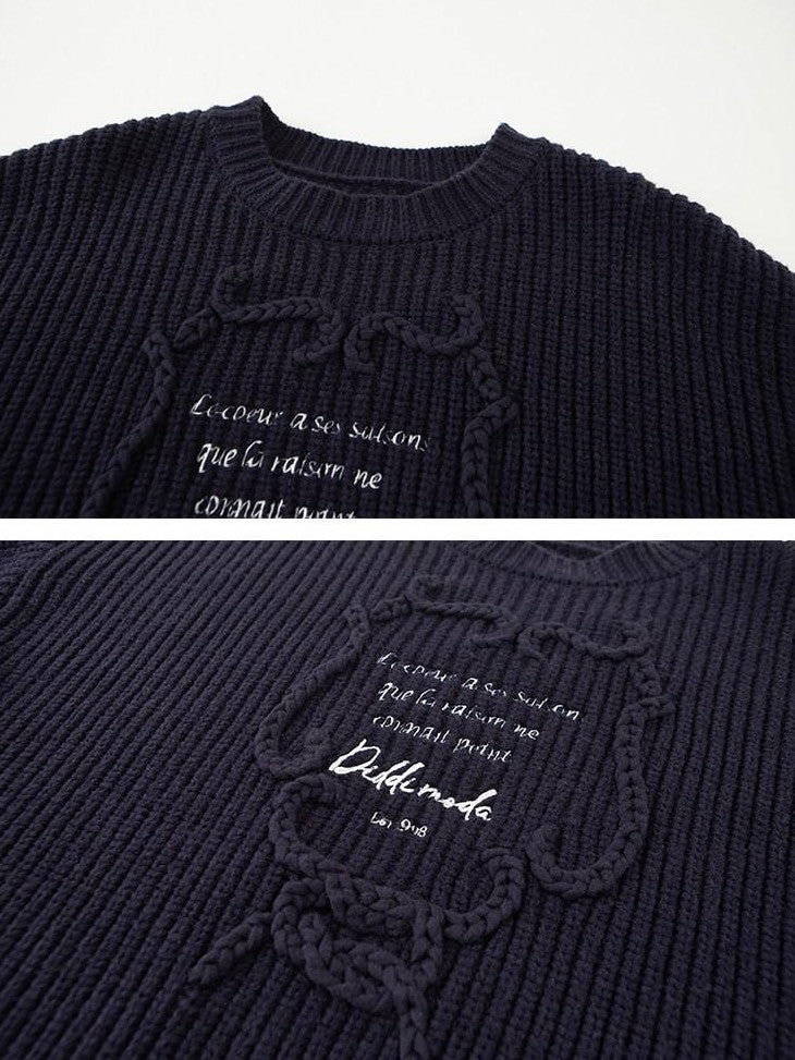 DIDDI MODA Tapestry Letter Embroidery Chunky Knit Women&