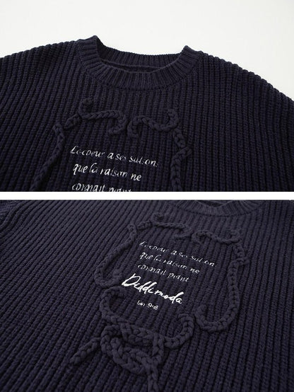 DIDDI MODA Tapestry Letter Embroidery Chunky Knit Women&