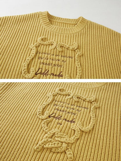 DIDDI MODA Tapestry Letter Embroidery Chunky Knit Women&