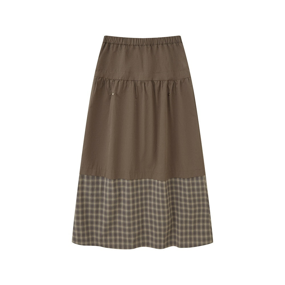 DIDDI_MODA_Tea_Green_Plaid_Patchwork_Foldover_Waist_Women&