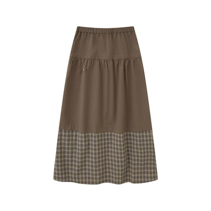DIDDI_MODA_Tea_Green_Plaid_Patchwork_Foldover_Waist_Women&